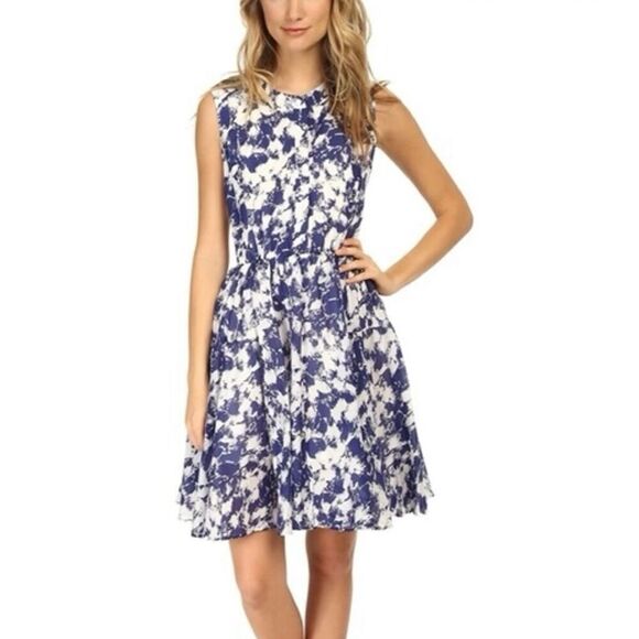 Rebecca Minkoff Cotton Silk Sleeveless Dress Size 0 Open Back Blue and White Abs - Picture 1 of 11